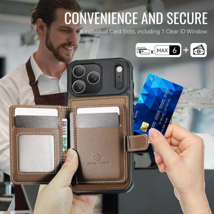 For iPhone 17 Pro Max JEEHOOD J09 Buckle Card Bag MagSafe Magnetic Style RFID Leather Phone Case