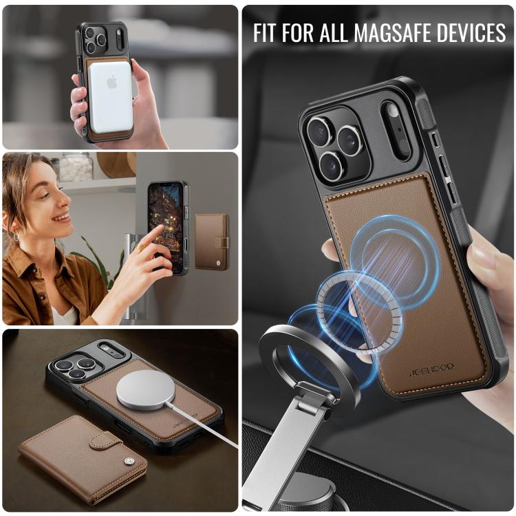 For iPhone 17 Pro Max JEEHOOD J09 Buckle Card Bag MagSafe Magnetic Style RFID Leather Phone Case