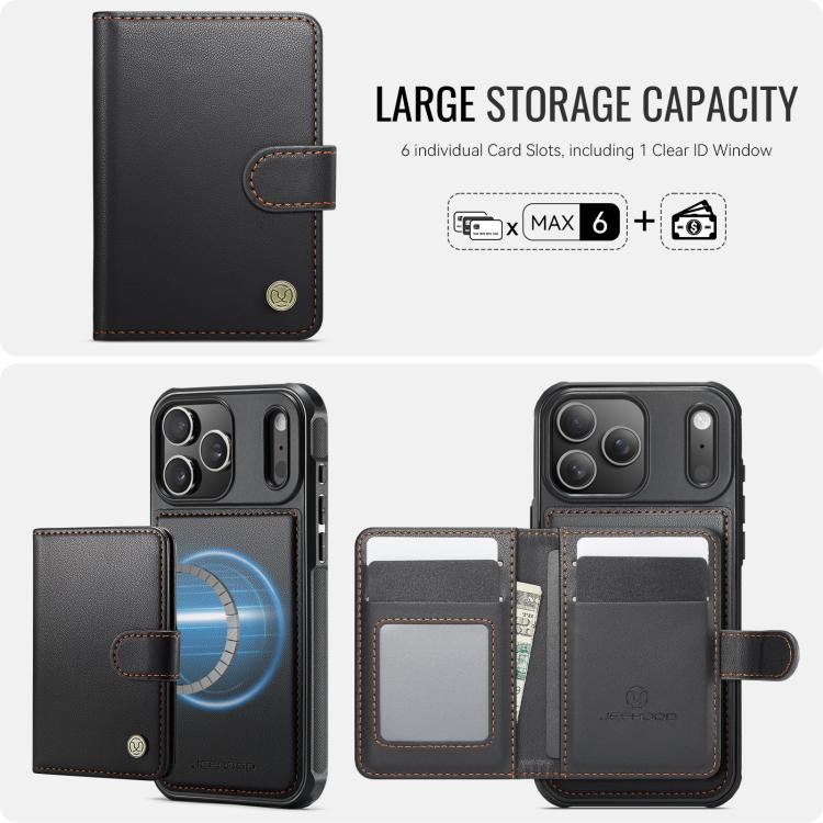 For iPhone 17 Pro Max JEEHOOD J09 Buckle Card Bag MagSafe Magnetic Style RFID Leather Phone Case