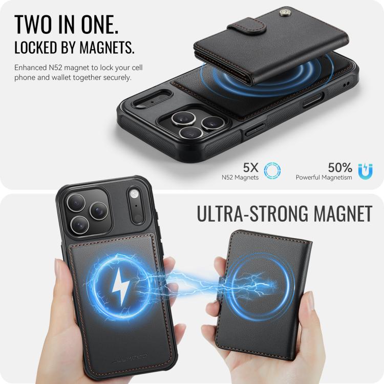 For iPhone 17 Pro Max JEEHOOD J09 Buckle Card Bag MagSafe Magnetic Style RFID Leather Phone Case