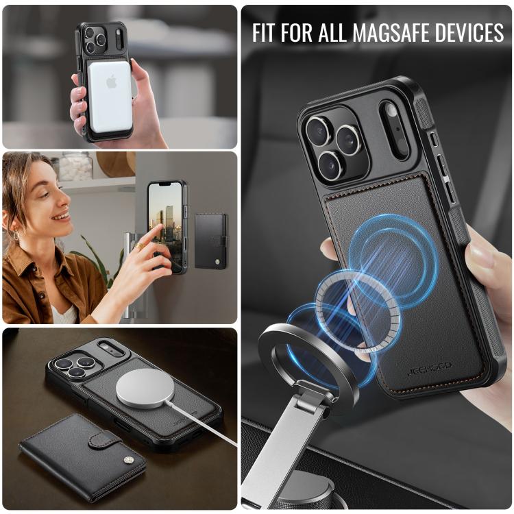 For iPhone 17 Pro Max JEEHOOD J09 Buckle Card Bag MagSafe Magnetic Style RFID Leather Phone Case