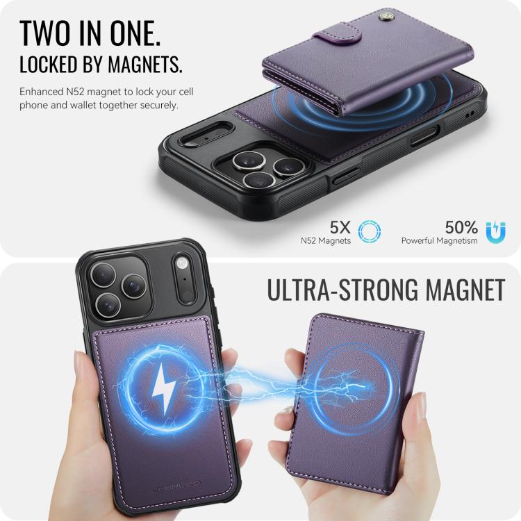 For iPhone 17 Pro JEEHOOD J09 Buckle Card Bag MagSafe Magnetic Style RFID Leather Phone Case