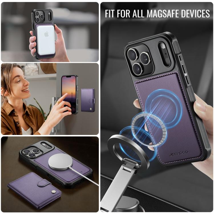 For iPhone 17 Pro JEEHOOD J09 Buckle Card Bag MagSafe Magnetic Style RFID Leather Phone Case