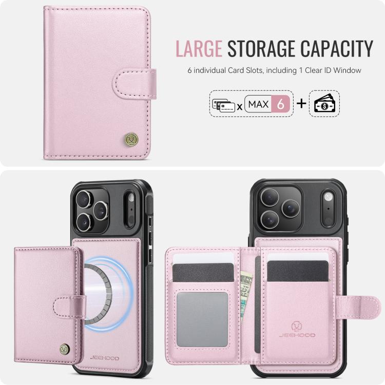 For iPhone 17 Pro JEEHOOD J09 Buckle Card Bag MagSafe Magnetic Style RFID Leather Phone Case