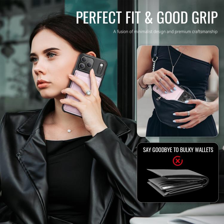 For iPhone 17 Pro JEEHOOD J09 Buckle Card Bag MagSafe Magnetic Style RFID Leather Phone Case