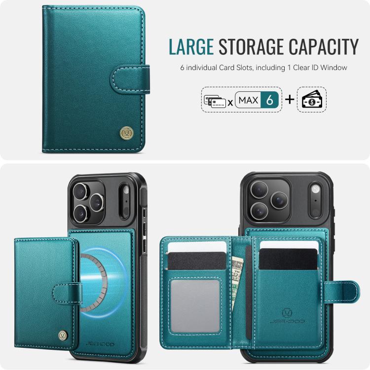 For iPhone 17 Pro JEEHOOD J09 Buckle Card Bag MagSafe Magnetic Style RFID Leather Phone Case