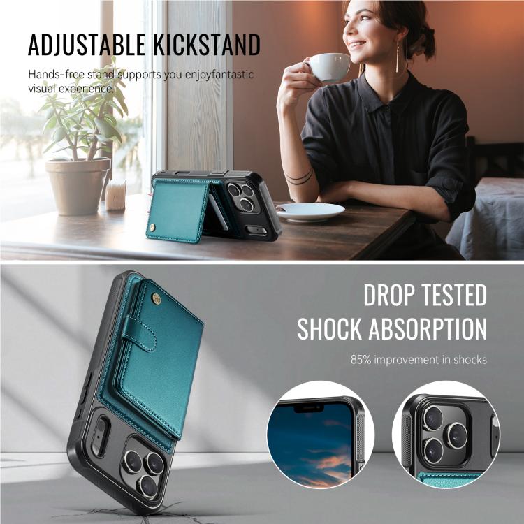 For iPhone 17 Pro JEEHOOD J09 Buckle Card Bag MagSafe Magnetic Style RFID Leather Phone Case