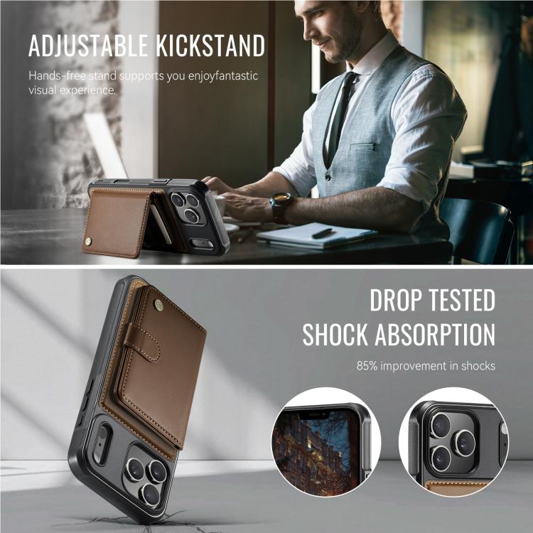 For iPhone 17 Pro JEEHOOD J09 Buckle Card Bag MagSafe Magnetic Style RFID Leather Phone Case