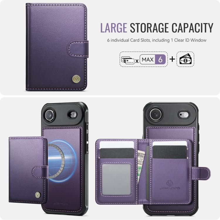 For iPhone Air JEEHOOD J09 Buckle Card Bag MagSafe Magnetic Style RFID Leather Phone Case