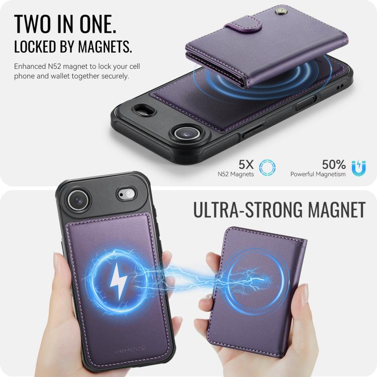For iPhone Air JEEHOOD J09 Buckle Card Bag MagSafe Magnetic Style RFID Leather Phone Case