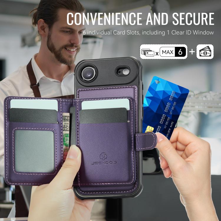For iPhone Air JEEHOOD J09 Buckle Card Bag MagSafe Magnetic Style RFID Leather Phone Case