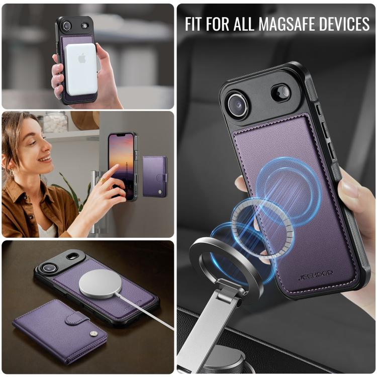 For iPhone Air JEEHOOD J09 Buckle Card Bag MagSafe Magnetic Style RFID Leather Phone Case