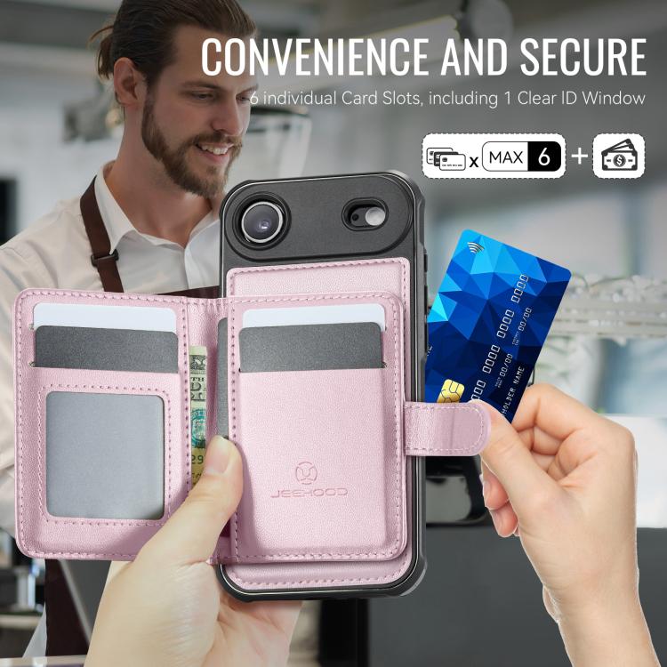 For iPhone Air JEEHOOD J09 Buckle Card Bag MagSafe Magnetic Style RFID Leather Phone Case