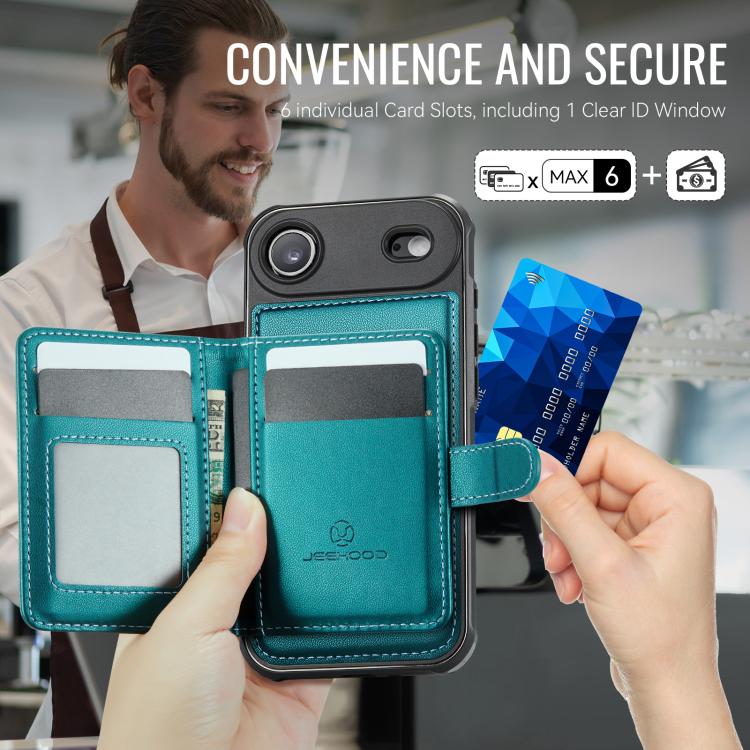 For iPhone Air JEEHOOD J09 Buckle Card Bag MagSafe Magnetic Style RFID Leather Phone Case