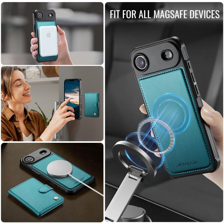 For iPhone Air JEEHOOD J09 Buckle Card Bag MagSafe Magnetic Style RFID Leather Phone Case
