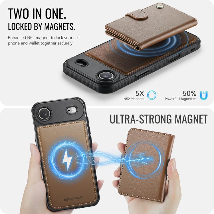For iPhone Air JEEHOOD J09 Buckle Card Bag MagSafe Magnetic Style RFID Leather Phone Case