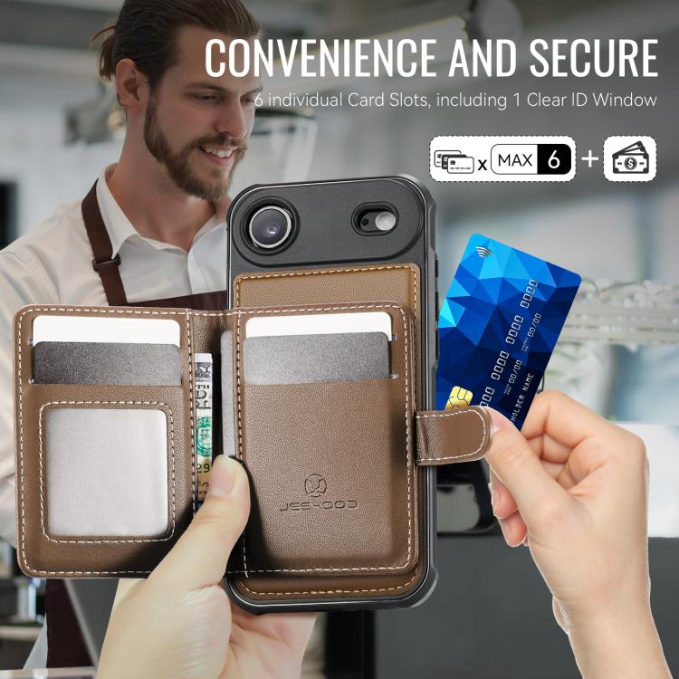 For iPhone Air JEEHOOD J09 Buckle Card Bag MagSafe Magnetic Style RFID Leather Phone Case