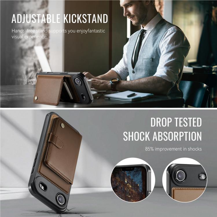 For iPhone Air JEEHOOD J09 Buckle Card Bag MagSafe Magnetic Style RFID Leather Phone Case
