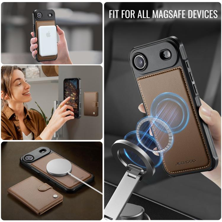 For iPhone Air JEEHOOD J09 Buckle Card Bag MagSafe Magnetic Style RFID Leather Phone Case