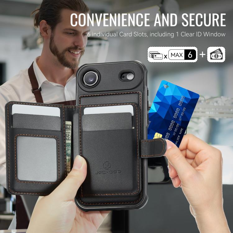 For iPhone Air JEEHOOD J09 Buckle Card Bag MagSafe Magnetic Style RFID Leather Phone Case