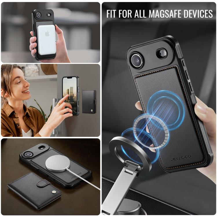 For iPhone Air JEEHOOD J09 Buckle Card Bag MagSafe Magnetic Style RFID Leather Phone Case