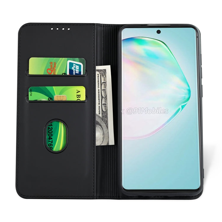 For Samsung Galaxy A91 Strong Magnetism Shockproof Horizontal Flip Liquid Feel Leather Case with Holder & Card Slots & Wallet