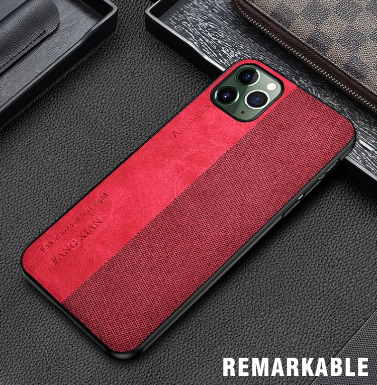 For iPhone 12 / 12 Pro Shockproof Hot-pressed Splicing PU + Cloth Protective Case