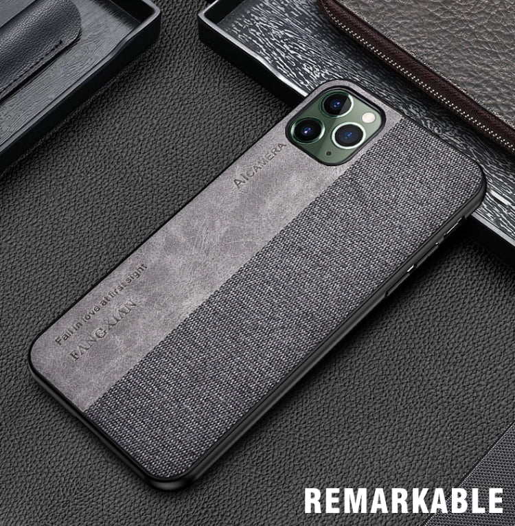 For iPhone 12 / 12 Pro Shockproof Hot-pressed Splicing PU + Cloth Protective Case