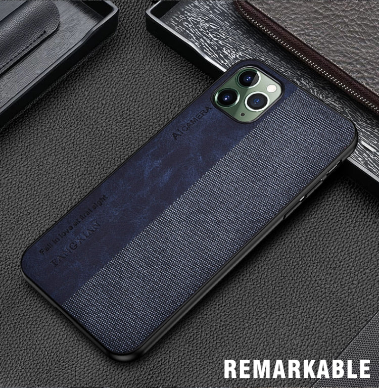 For iPhone 12 / 12 Pro Shockproof Hot-pressed Splicing PU + Cloth Protective Case