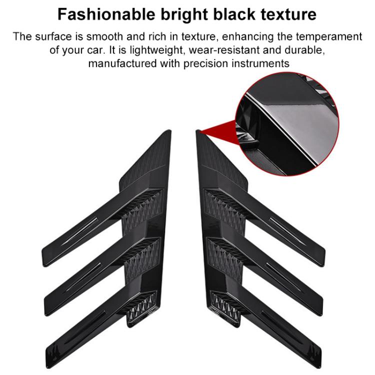 1 Pair Car Rear Windshield Air Cent Shark Fin Decorative Sticker, Bright Black