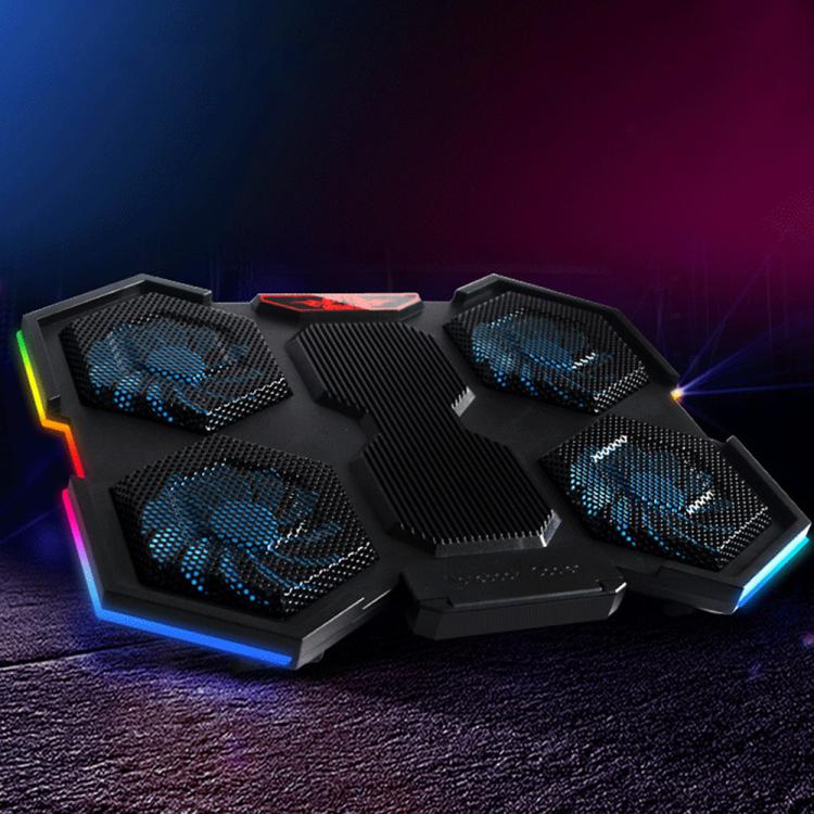 NUOXI YL-021 6-Fans RGB Light Laptop Radiator Adjustable Cooling Holder - Black