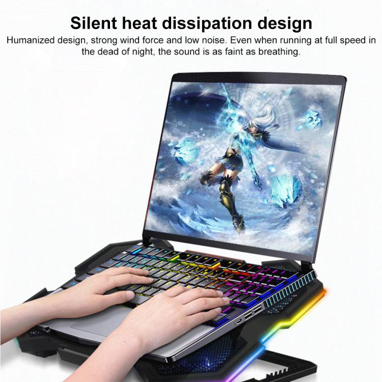 NUOXI YL-021 6-Fans RGB Light Laptop Radiator Adjustable Cooling Holder - Black