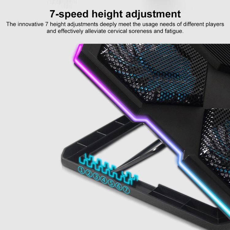 NUOXI YL-021 6-Fans RGB Light Laptop Radiator Adjustable Cooling Holder - Black