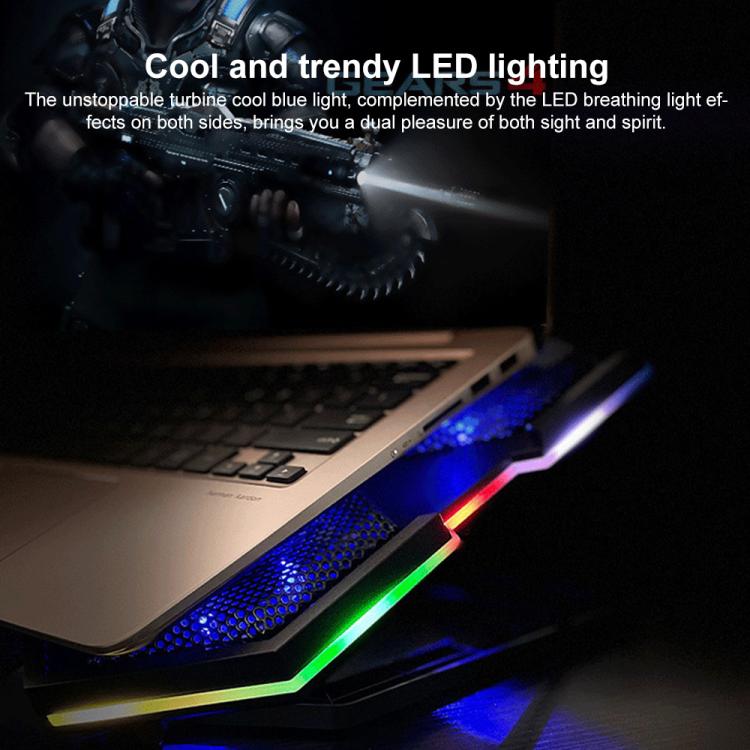 NUOXI YL-021 6-Fans RGB Light Laptop Radiator Adjustable Cooling Holder - Black