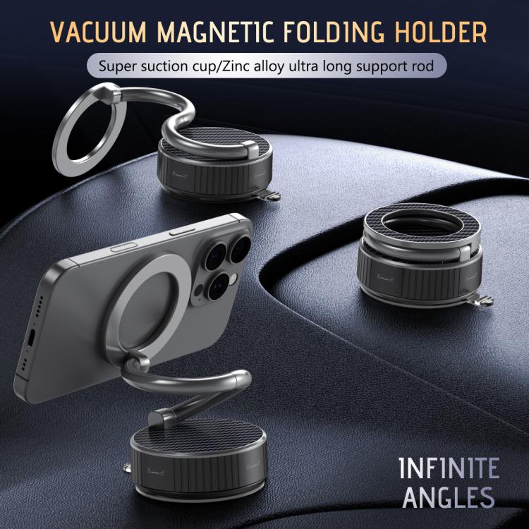 H3 Folding Vacuum Adsorption Magnetic Car Phone Holder - Silver Grey