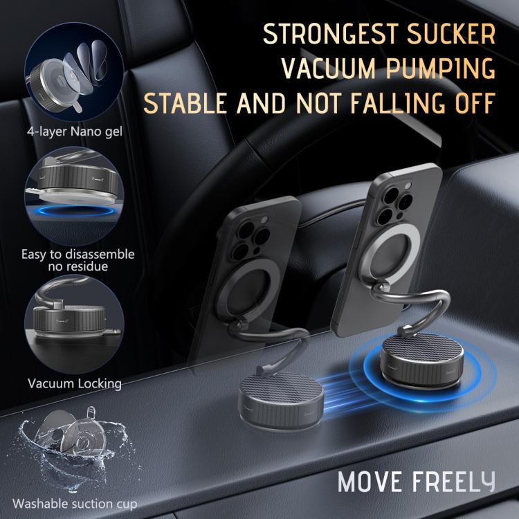 H3 Folding Vacuum Adsorption Magnetic Car Phone Holder - Silver Grey