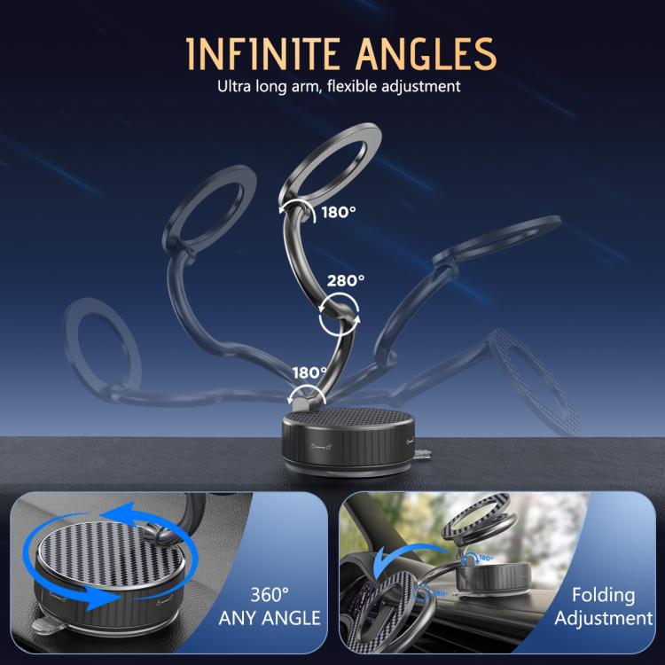 H3 Folding Vacuum Adsorption Magnetic Car Phone Holder - Silver Grey