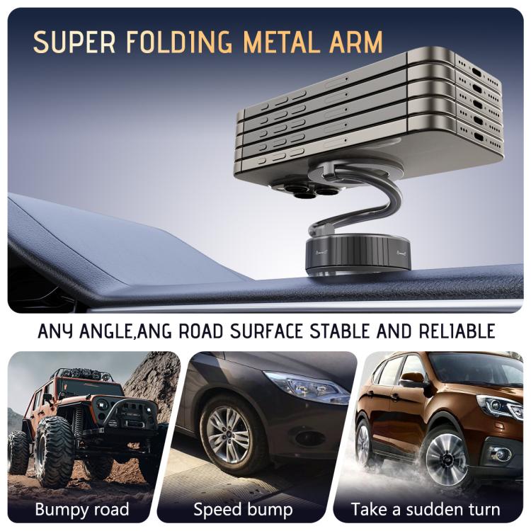 H3 Folding Vacuum Adsorption Magnetic Car Phone Holder - Silver Grey