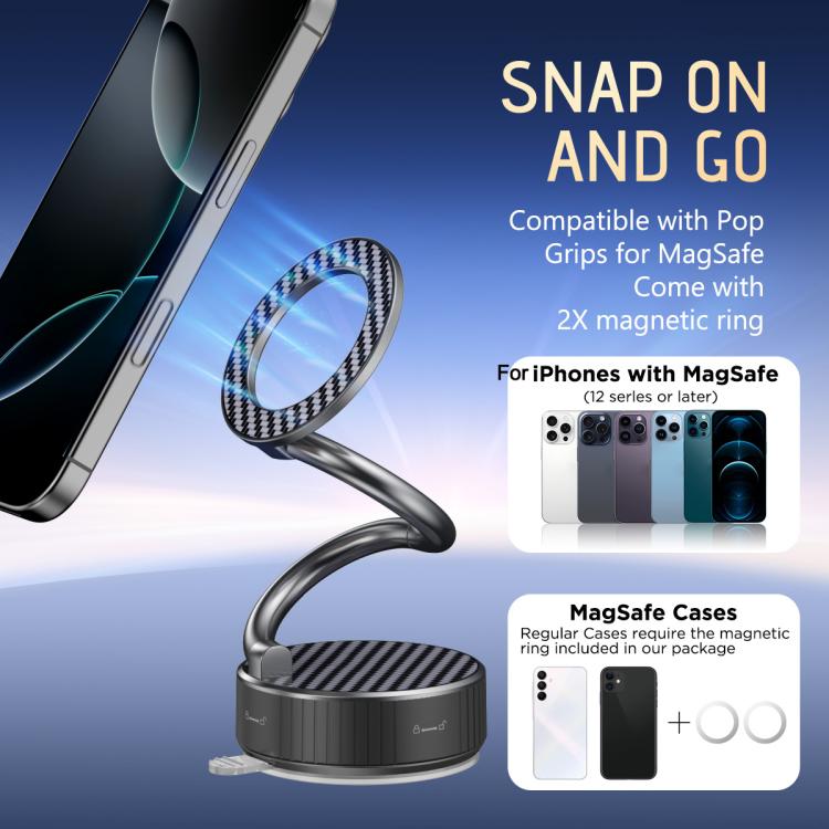 H3 Folding Vacuum Adsorption Magnetic Car Phone Holder - Silver Grey