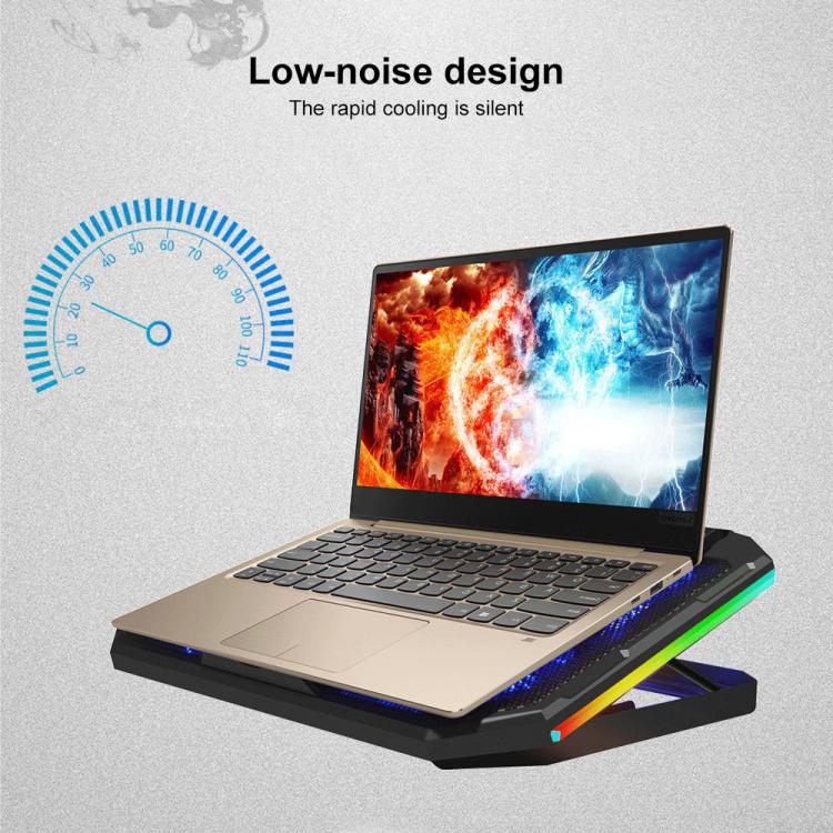 NUOXI YL-018 5-Core Fans Ultra-quiet Laptop Cooler RGB Light Cooling Holder - Black