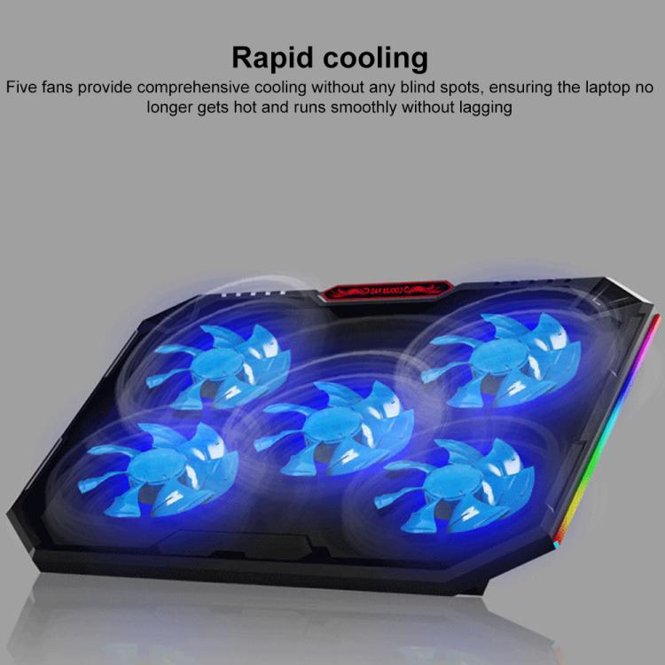 NUOXI YL-018 5-Core Fans Ultra-quiet Laptop Cooler RGB Light Cooling Holder - Black