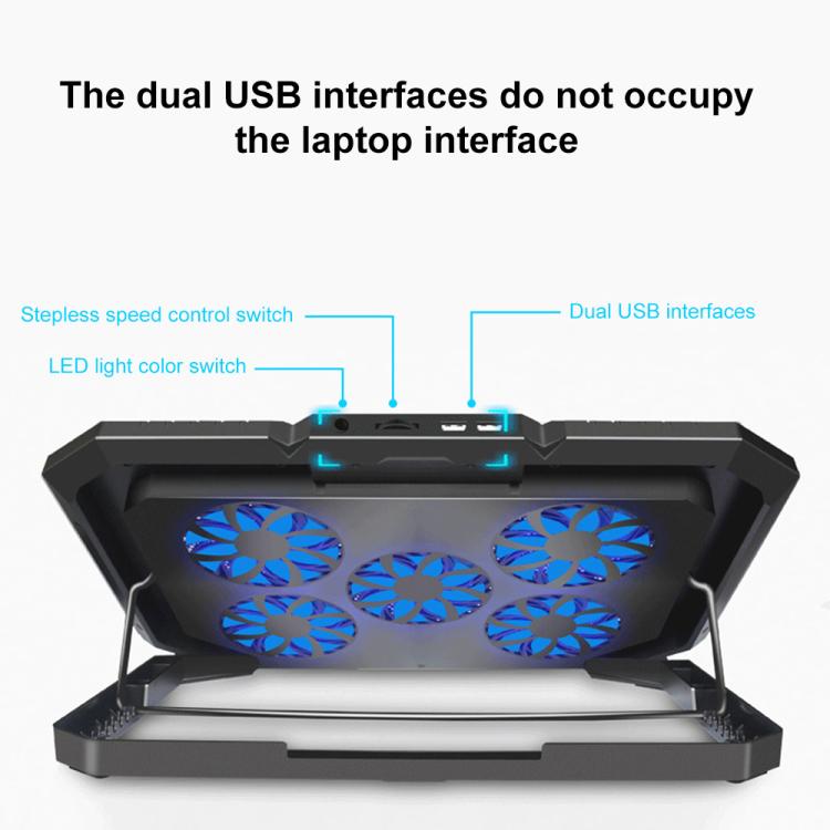 NUOXI YL-018 5-Core Fans Ultra-quiet Laptop Cooler RGB Light Cooling Holder - Black
