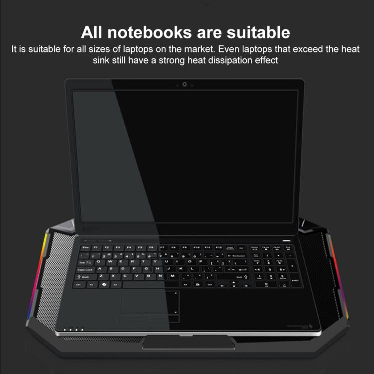 NUOXI YL-018 5-Core Fans Ultra-quiet Laptop Cooler RGB Light Cooling Holder - Black
