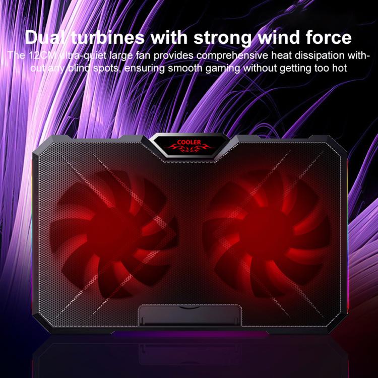 NUOXI YL-019 RGB Light Dual Turbine Silent Laptop Cooler Cooling Holder - Black