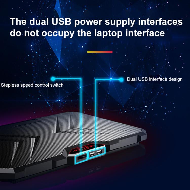 NUOXI YL-019 RGB Light Dual Turbine Silent Laptop Cooler Cooling Holder - Black