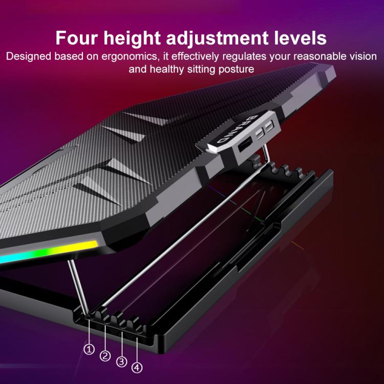 NUOXI YL-019 RGB Light Dual Turbine Silent Laptop Cooler Cooling Holder - Black