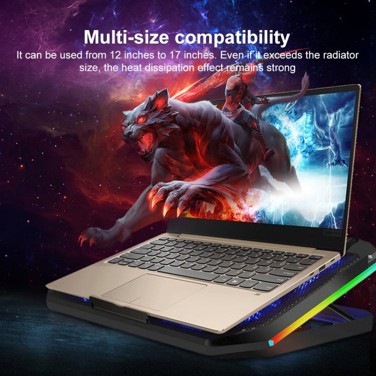 NUOXI YL-019 RGB Light Dual Turbine Silent Laptop Cooler Cooling Holder - Black