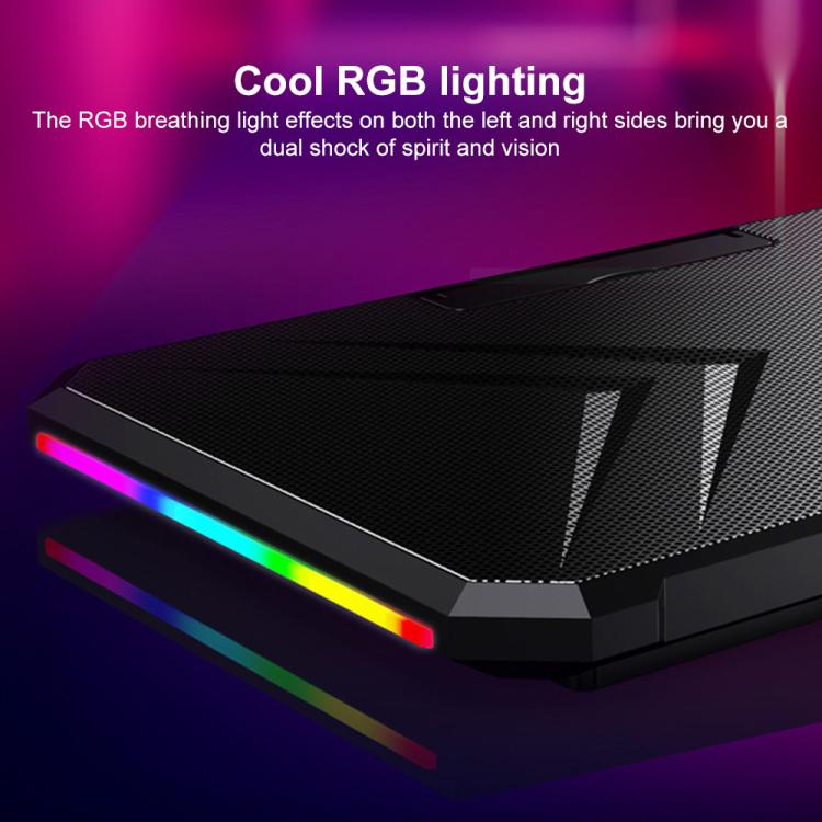 NUOXI YL-019 RGB Light Dual Turbine Silent Laptop Cooler Cooling Holder - Black