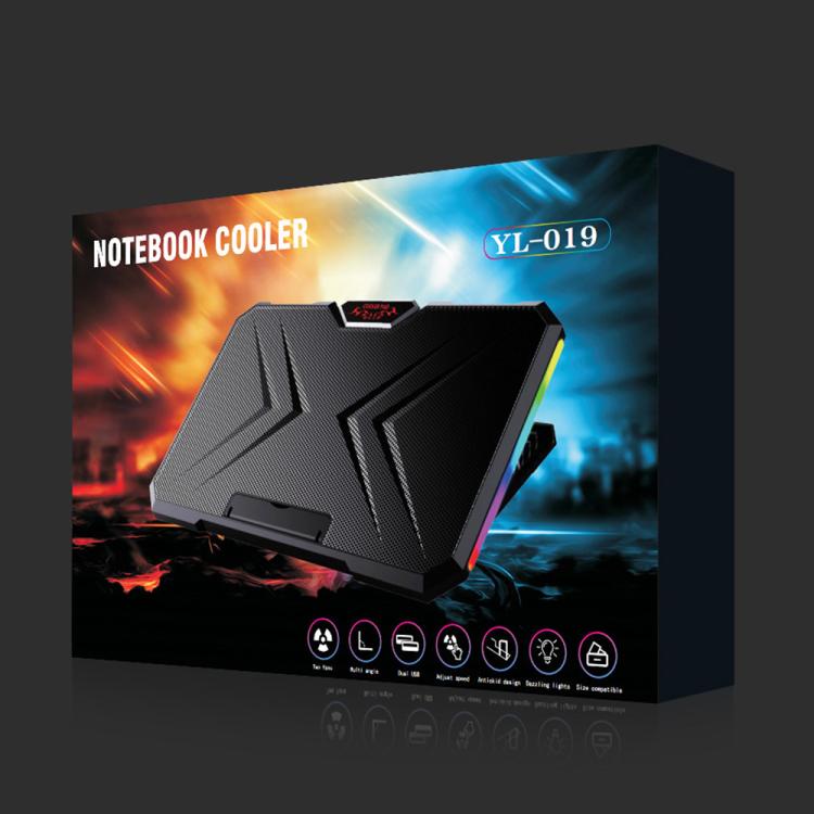 NUOXI YL-019 RGB Light Dual Turbine Silent Laptop Cooler Cooling Holder - Black