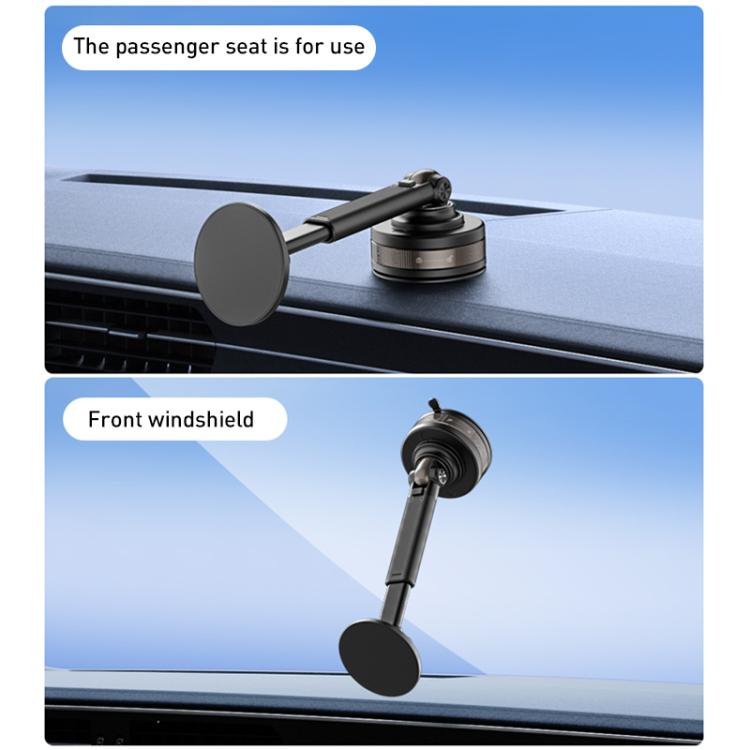 J34 Retractable Vacuum Adsorption Magnetic Car Phone Holder - Black